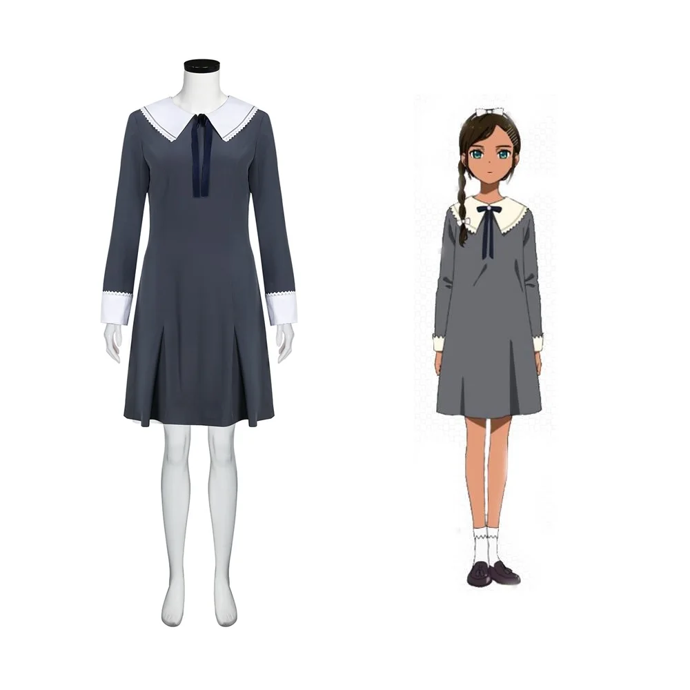 Anime WONDER EGG PRIORITY Aonuma Neiru Dresses Dark Gray Japanese Style Lovely Grey One-piece Dress Cosplay Outfits |
