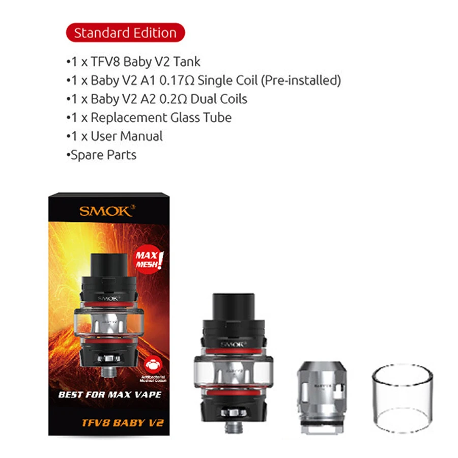 SMOK TFV8 Baby V2 Tank 5 мл стеклянная лампочка V8 A1 S1 в катушке 510 вапорайзер с резьбой