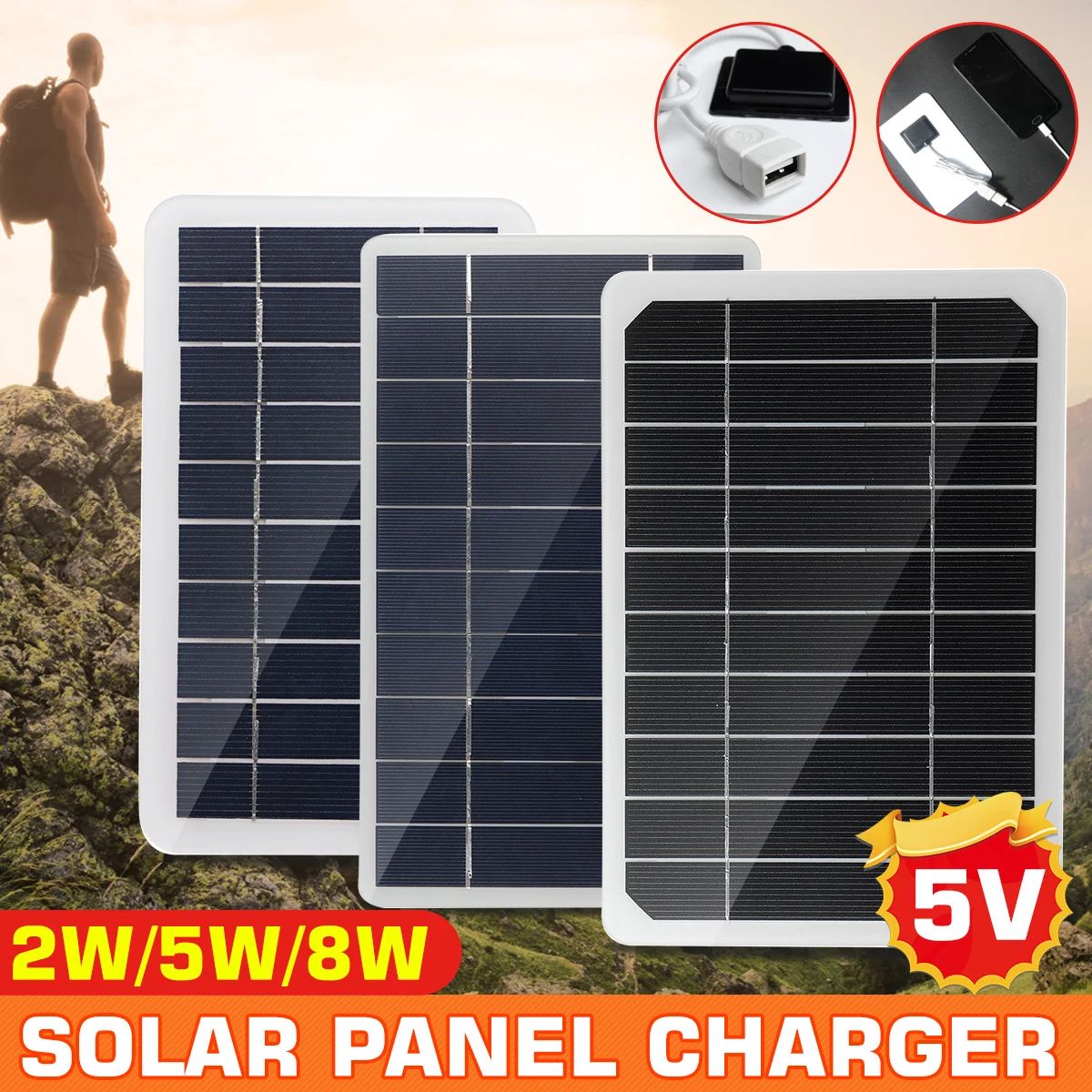 5W Portable Solar Panel Outdoor Travel Foldable Charger Power Bank USB Port 