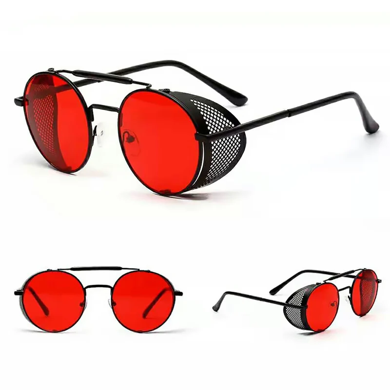 Black Frame Red Ретро готические панк Солнцезащитные очки для женщин и мужчин, круглые солнцезащитные очки UV400 - Цвет линз: Black Frame Red