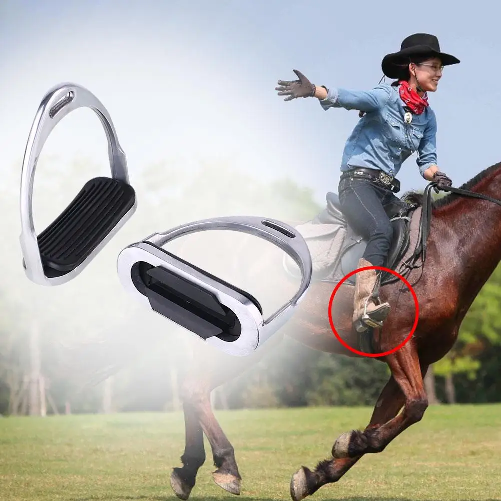 

1 Pair Safety Stirrups Horse Riding Rubber Treads Equestrian Horsing Silver