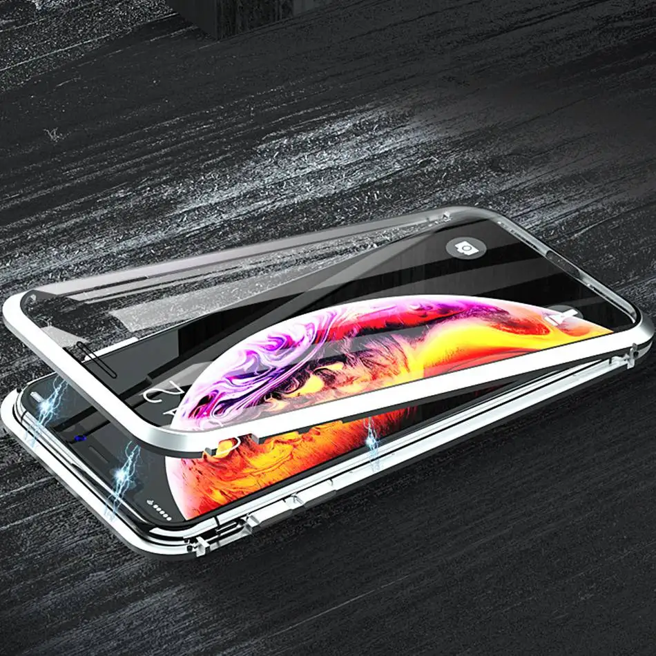 Для samsung Note 10 9 8 двухсторонний чехол из закаленного стекла для Galaxy S10 Lite S9 S8 Plus Магнитный адсорбционный металлический чехол для телефона - Цвет: Silver