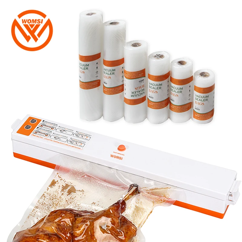 WOMSI вакуумный упаковщик для пищевых продуктов, упаковочная машина, упаковщик для пленки, вакуумный упаковщик, в том числе 15 пакетов, вакуумный упаковщик - Цвет: Machine and 6roll