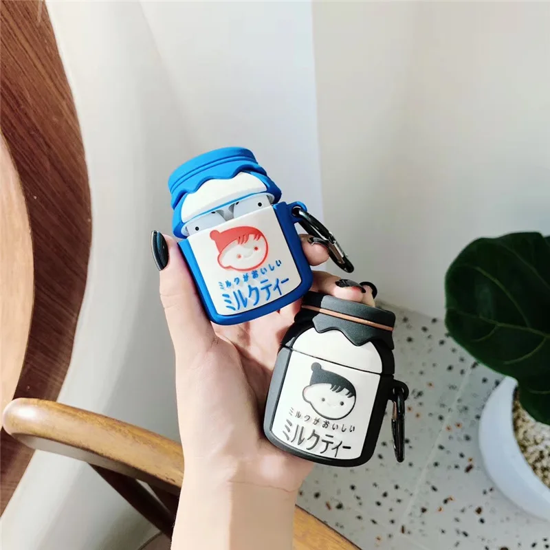 

For AirPod 2 Case 3D Cow Bottle Milk Cartoon Soft Silicone Wireless Earphone Cases For Apple Airpods Case Cute Cover Funda