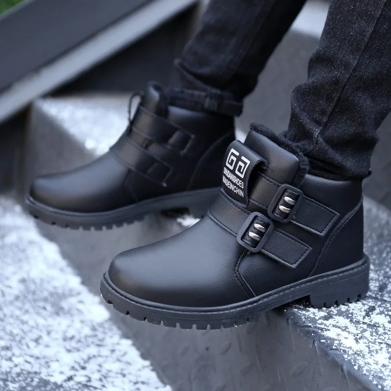 Children's shoes autumn and winter2019 children's shoes boys plus velvet cotton shoes leather kids snow boots girls Martin boots
