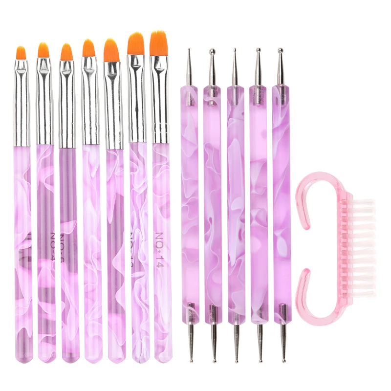 Nail Art Brush Acrylic Nail Polish Brush Kit UV Gel Nail Polish Paint Brushes Drawing Nail Pen Manicure Clean Brush Tools