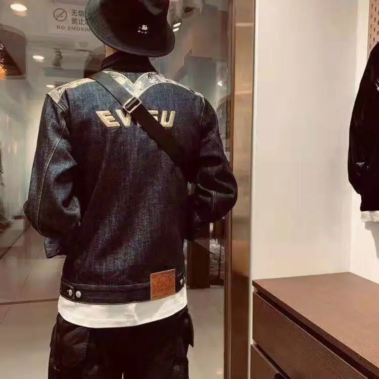 Аутентичное Evisu осенне-зимнее Мужское пальто куртка высокое качество вышивка модная теплая дышащая мужская хлопковая Униформа Тренч