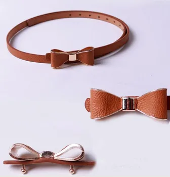 

1PC New Design Women Skinny Butterfly Bow Waist Belt Waistband Candy Leather Women Decorate brown Leather bow Buckle Gifts