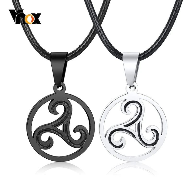 

Vnox Retro Men Woman Celtic Triskelion Pendants Necklaces with 60-65cm Black Leather Rope Chain Accessory