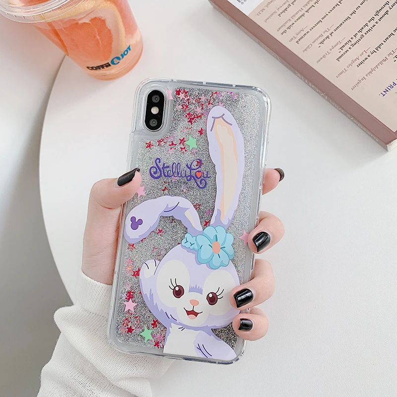 Чехлы для телефонов с рисунком кролика и медведя для iPhone XS MAX XR 6 6s 7 8 Plus для iPhone 11 ProMax сыпучий песок с блестками мягкая задняя крышка Funda
