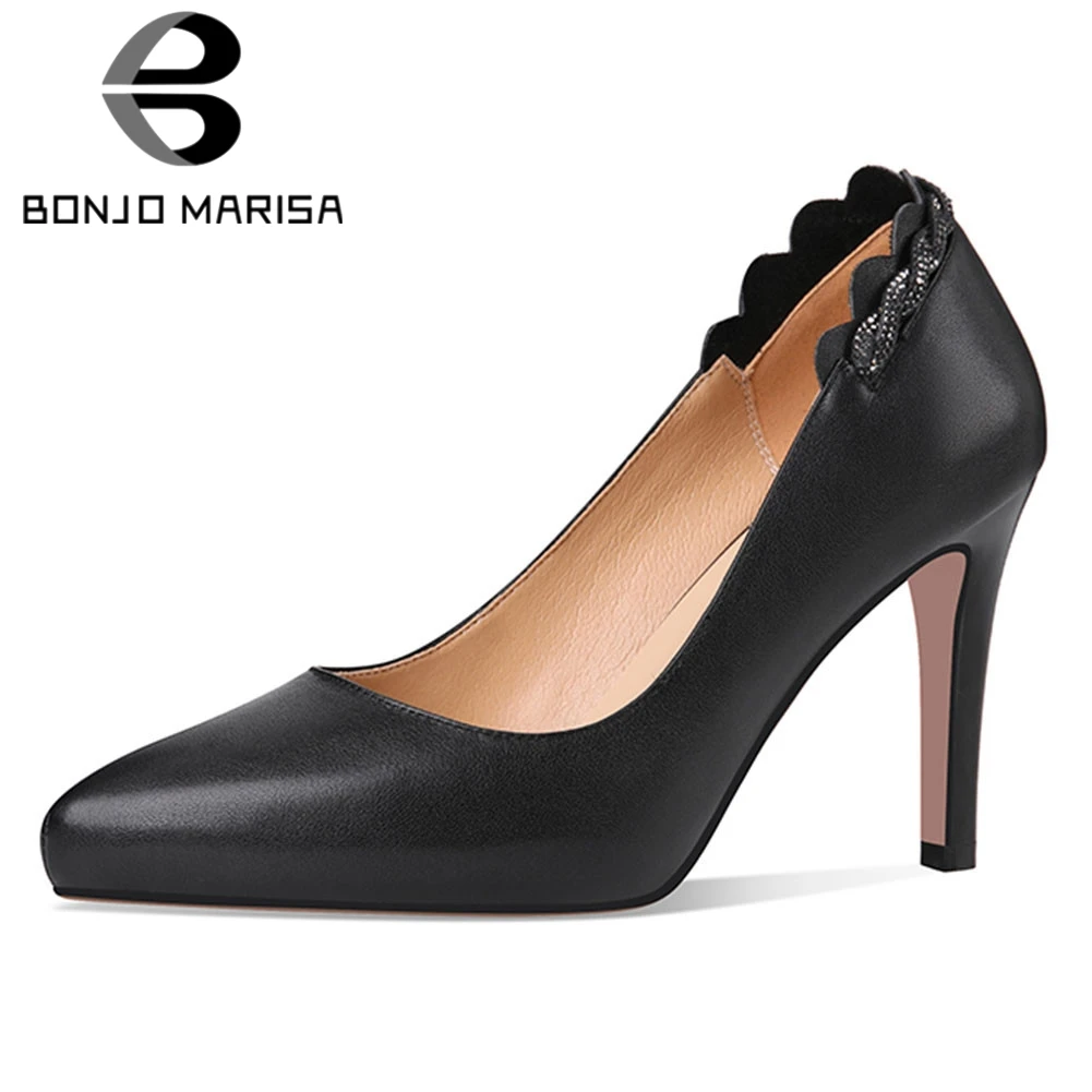 

BONJOMARISA Elegant Girl Spring Pumps Lace Pointed Toe Party Office Pumps Women High Heel Slip On Shallow Casual Shoes Woman
