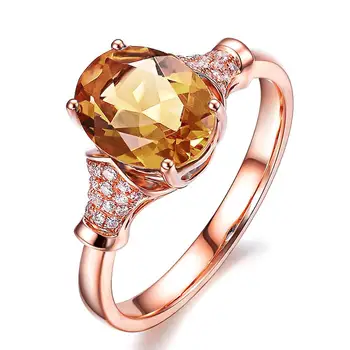 

Champagne citrine gemstones 5A zircon diamonds Rings for women rose gold color yellow crystal jewelry bijoux bague gift party