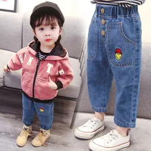 Осенняя одежда новые стильные ковбойские брюки на пуговицах в Корейском стиле для мальчиков и девочек штаны с маленькими головками