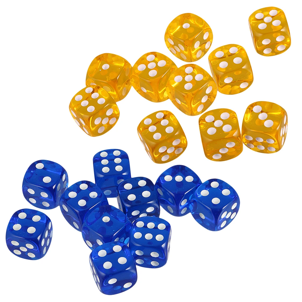 Pack of 20pcs Acrylic Six Sided D6 Dice for DND TRPG Party Board Game Toys 