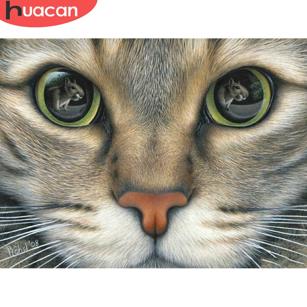 

HUACAN Diamond Mosaic Cat Animal Cute Full Drill Square Handwork Embroidery Beaded Mosaic Picture Of Rhinestone