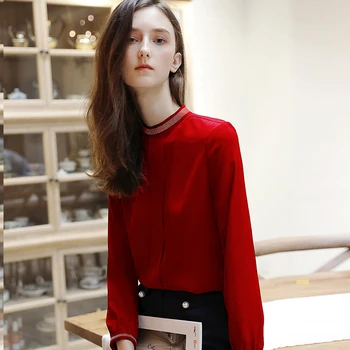 

Women Chiffon Shirt Women Spring 2020 New Korean Slim Solid Color Clothes Overalls Small Shirt Long-Sleeved