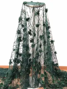 

2019 Latest African Lace Fabric Green Tulle Lace Fabric With 3 D Flower High Quality African Nigerian Wedding Fabric Free Ship