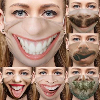 

1 PCS Adult Mask 3D Printing Big Mouth Pattern Smile Anti-dust Washable Reusable Breathable Mask Face Mouth Mask PM2.5 Windproof
