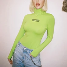 Bodycon Bodysuits Letter Embroidery Bodysuits Autumn Winter Fashion Women Long Sleeve High Neck Solid Party Streetwear Body