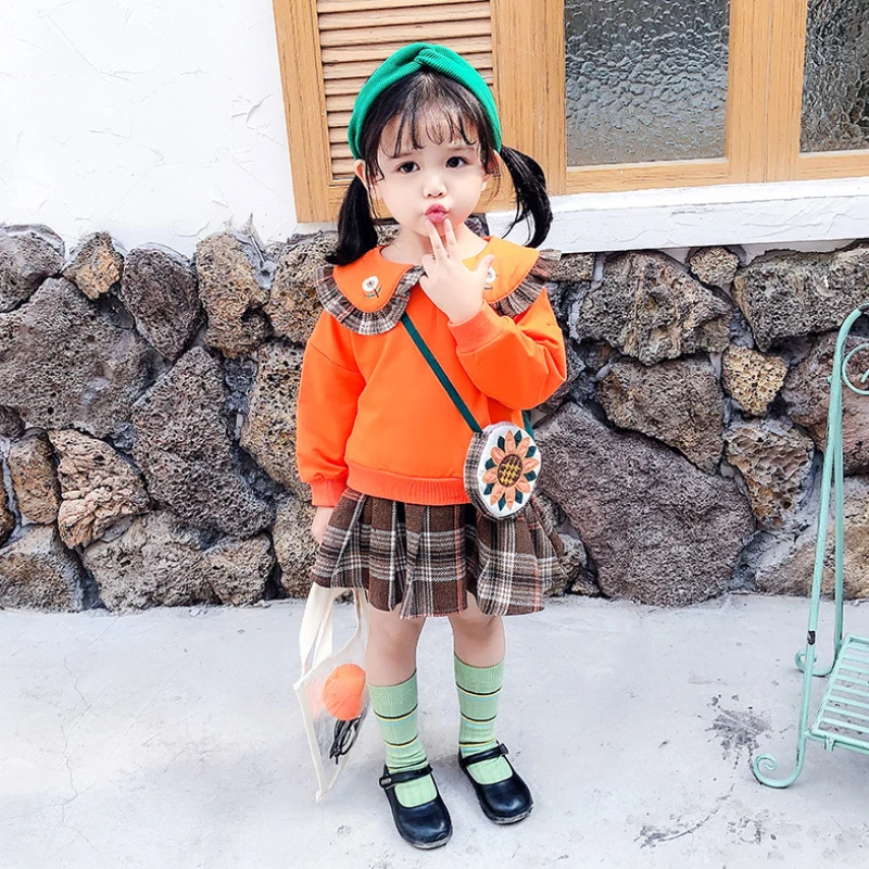 

Kids Girls Clothing Sets Baby Girls Clothes Cute Lace Plaid Skirt Crossbody Bag Girls' Clothing Three Sets