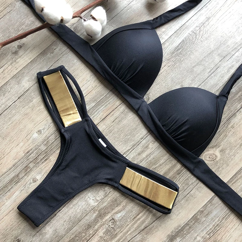Gold Edged Push Up Strapped Bikiini 14