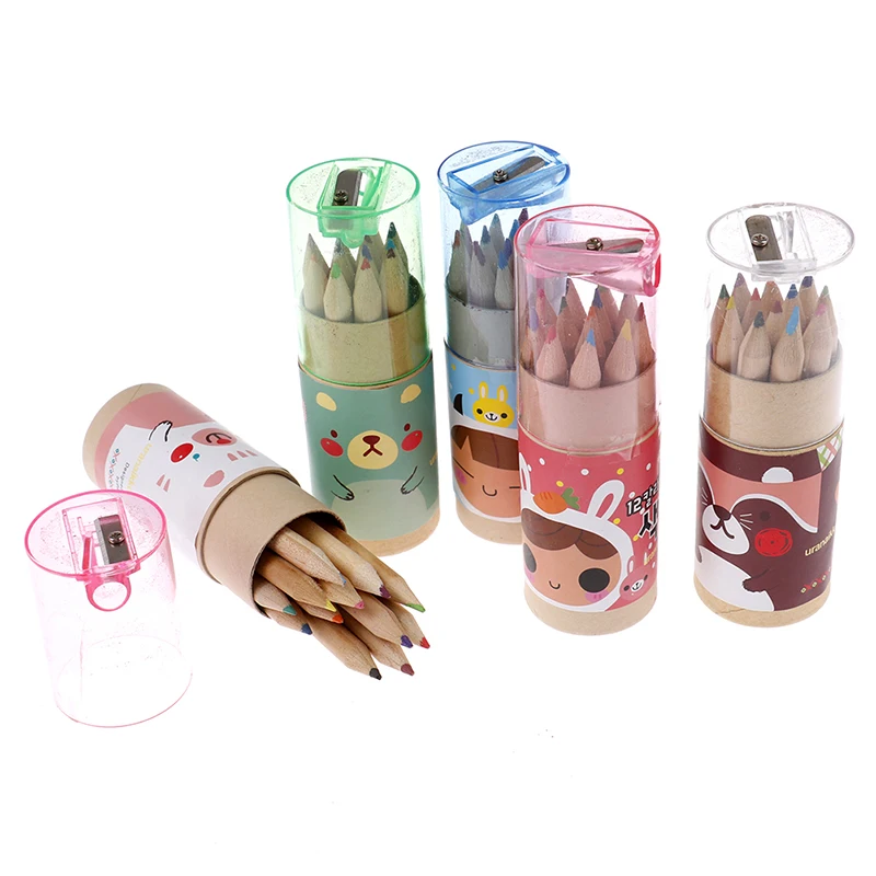 12 pcs/lot Cute Bear Colored Pencil With Sharpeners Kawaii Watercolor Pastel Pencils For Drawing Stationery School Supplies 480pcs index tabs with ruler writable file tabs flags colored page markers labels for reading notes books school office supplies