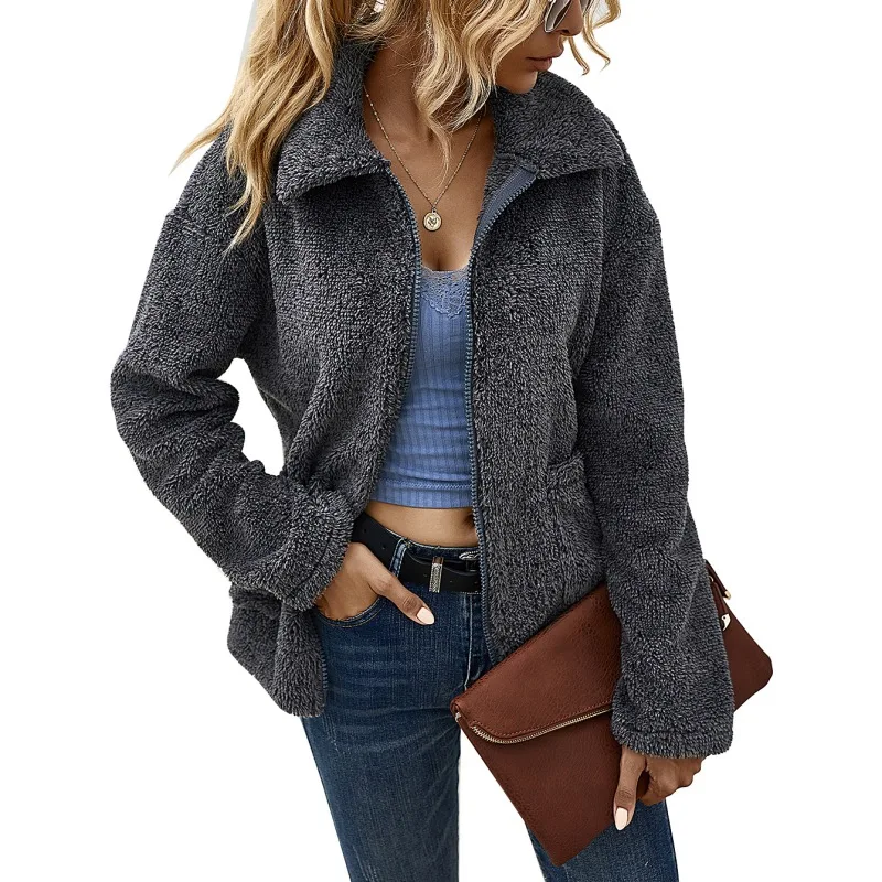 

Winter Women's Fashion Warm Plush Outerwear Casual Loose-Fitting Long Sleeve Women's Cardigan With Pocket Jacket