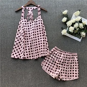 

FZSLCYIYI Sexy Spaghetti Strap Silk Pajamas Two Piece Summer Thin Stripes Shorts Homewear Sexy V-neck Satin Pyjamas Women