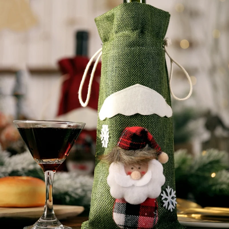 

Drawstring Decorative Wine Bottle Cover Bags navidad Christmas Holiday Dining Table Home Party Decoration Santa Claus/Snowman
