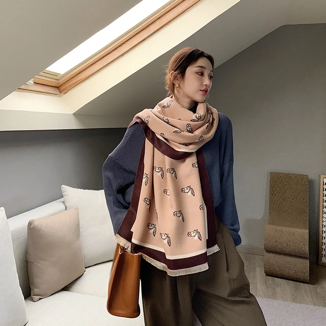 Warm Cashmere Scarf Women Luxury Brand Design Pashmina Blanket