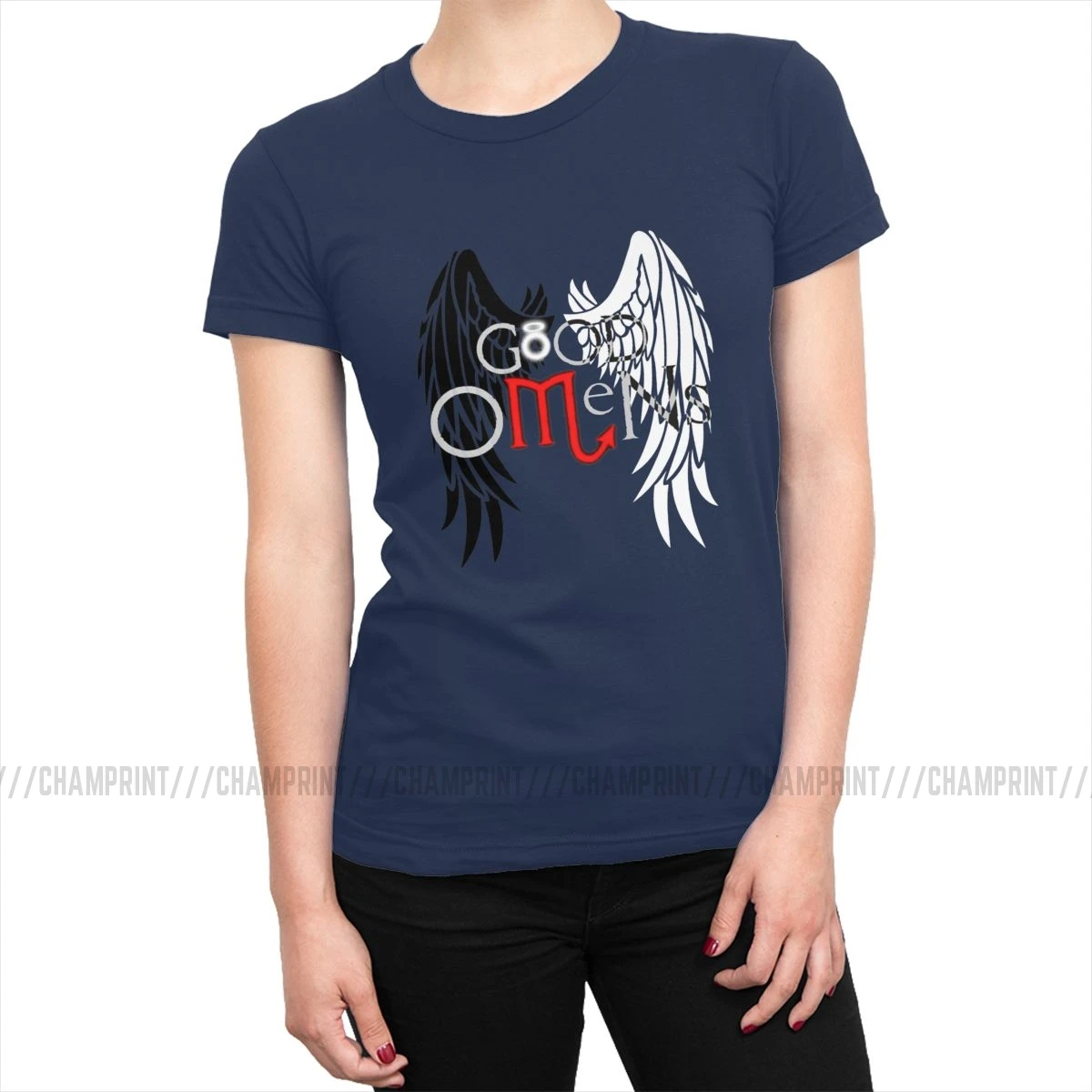 Футболки Good Omens женские неэффектные Aziraphale Crowley Demon Angel из чистого хлопка футболка гранж Топы И Футболки в стиле рок женская одежда - Цвет: Тёмно-синий