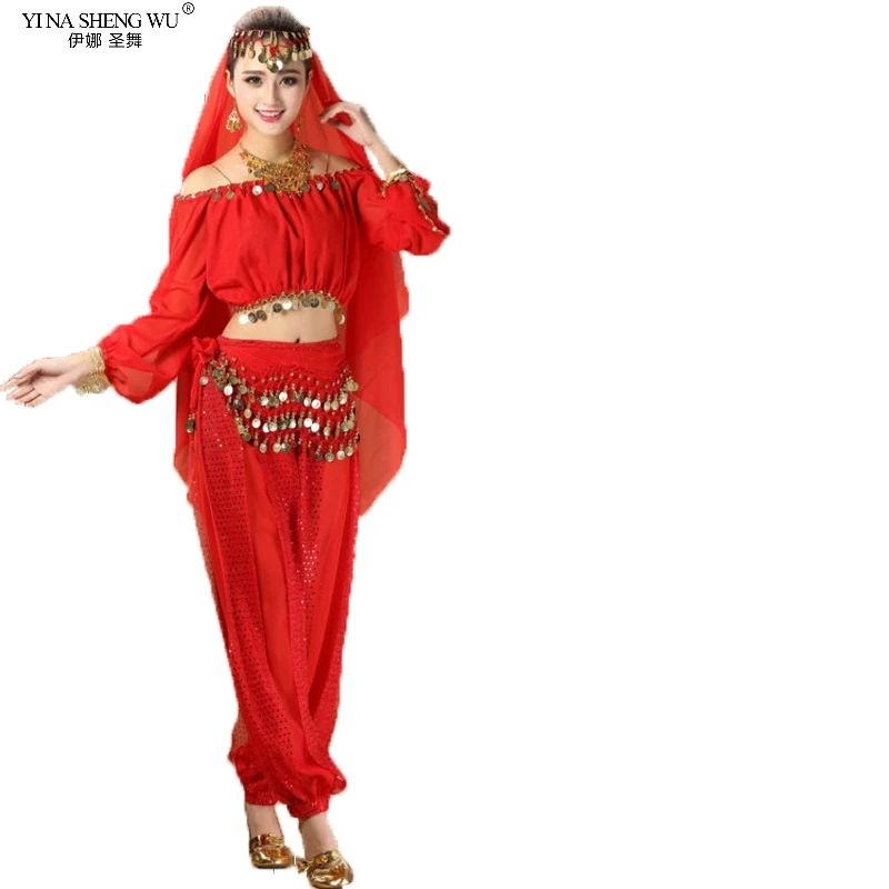 Bollywood Dance Costumes Indian Belly Dance Costumes Set Top+Pant Plus Size Bollywood Oriental Belly Dance Costume Set New