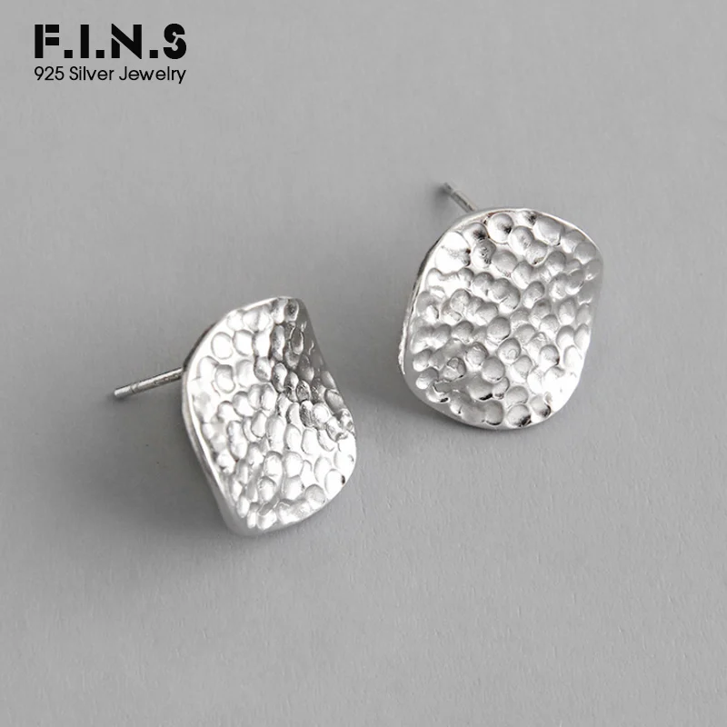 

F.I.N.S Fashion Woman Earrings 2019 Pure 925 Silver Earrings INS Irregular Concave Surface Stud Earrings Geometry Korean Earring