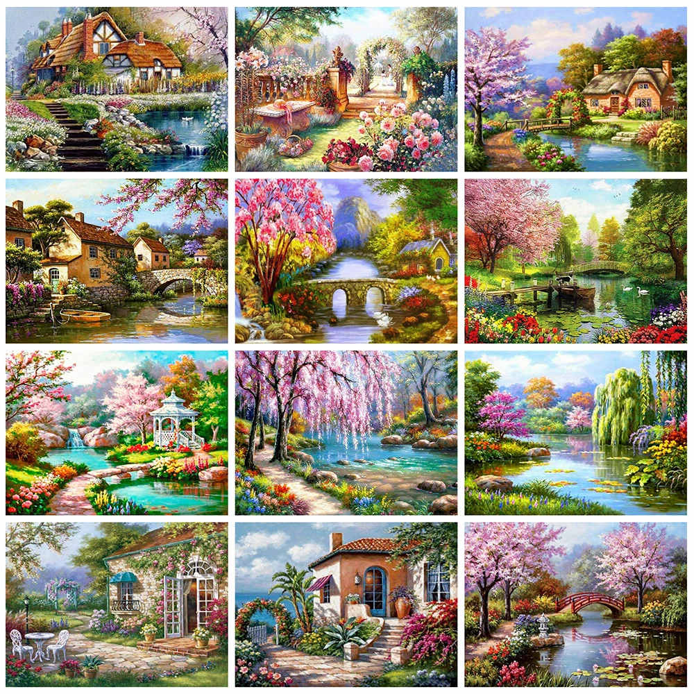 Painting Landscape Embroidery Rhinestone Home-Decor Full-Square-Drill 5d Diy Diamond