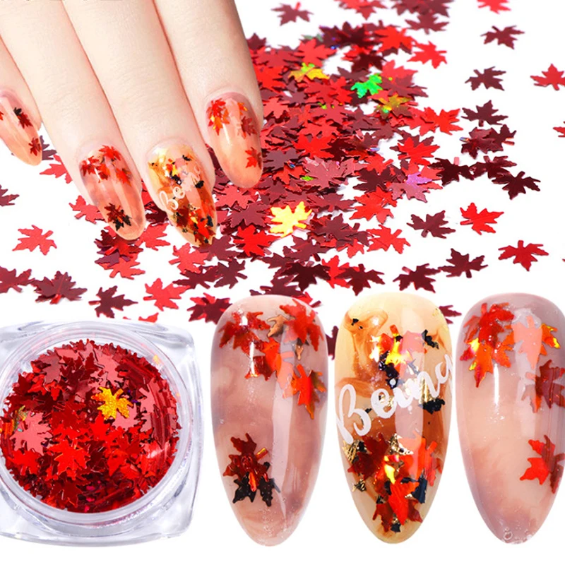 

Holographic Leaves Sequins Ultra-thin PET Paillettes Yellow Red Sequin Nail Glitter Flakes Fall Maple Nail Art Decorations 8g