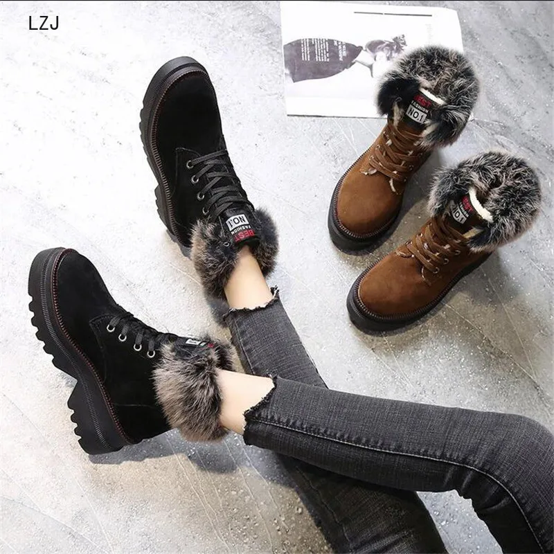 LZJ/; женские ботинки; Водонепроницаемая зимняя обувь; женские зимние ботинки; Теплые Зимние ботильоны на толстом каблуке; Botas Mujer; Размеры 35-39