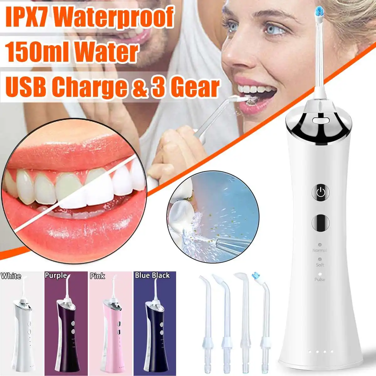

100-240V Oral Irrigator 150ML 3 Gear Water Flosser Cordless Waterproof Portable Dental Water Jet USB Rechargeable Teeth Cleaner