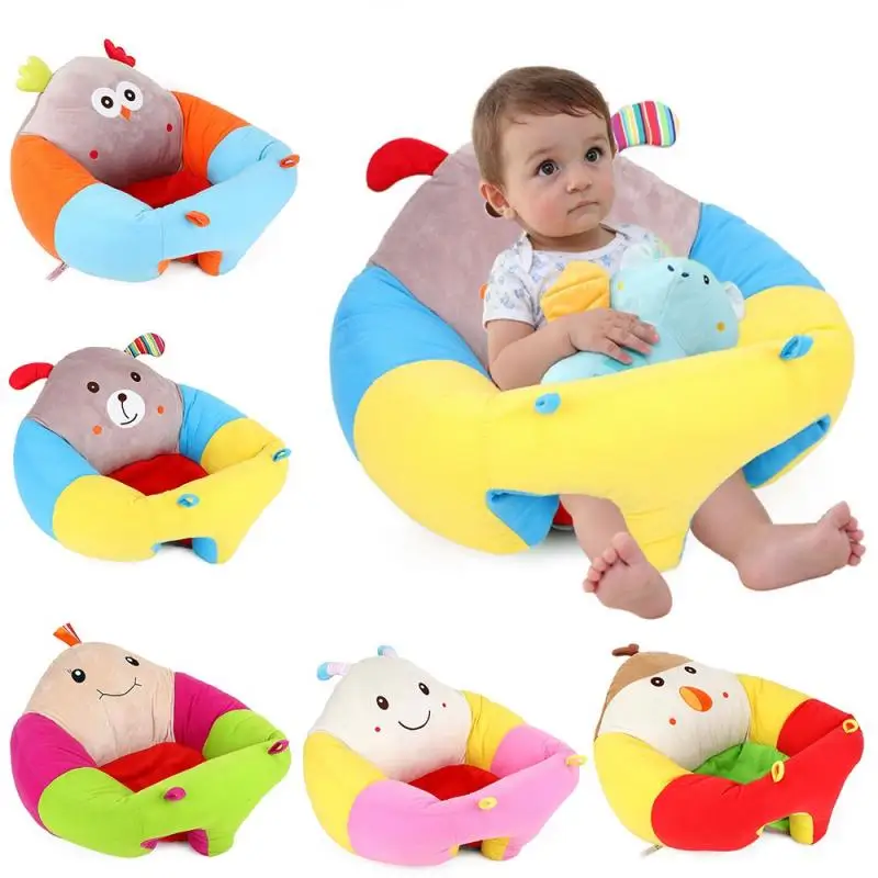 Funda de asiento de soporte para sofá de bebé, cojín de felpa para silla de bebé con dibujos animados