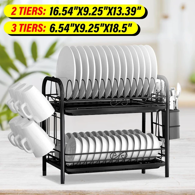 2/3 Tiers Dish Drying Rack Holder Basket Plated Iron Home Washing