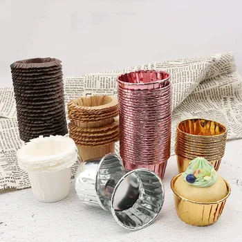 

50 Pcs/Set Muffin Paper Cups Golden Cupcake Wrapper Liner Baking Cup Tray Case Wedding Party Cupcake Wrapper Paper