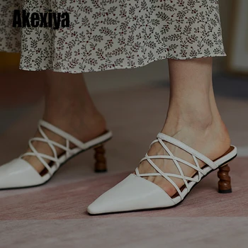 

Abnormal Heels Summer Heel Strange Design High Heel Sandals Fashion Women Genuine Leather Pointed Toe Mules Lady s596