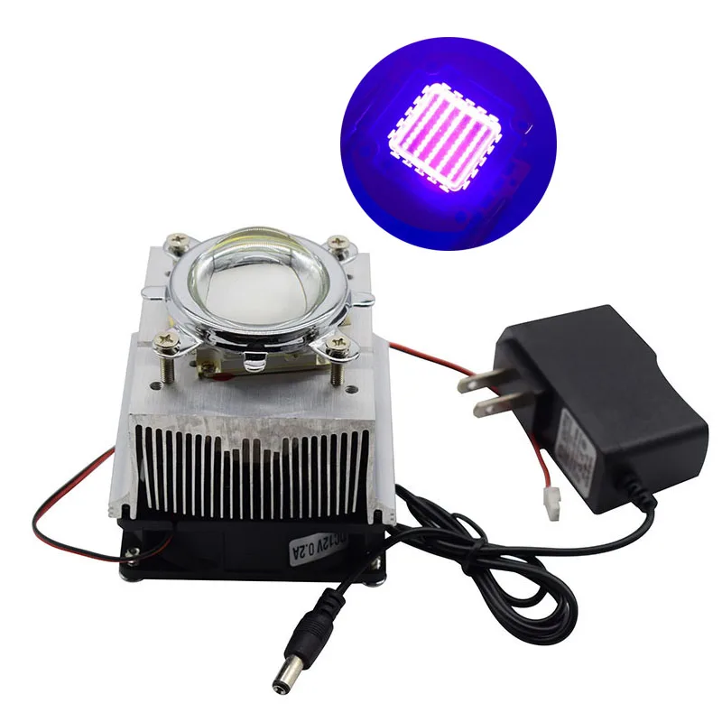 Cooling System Aluminum Radiator+ CPU Fans + 44MM 60degree Lens+ 12V LED Power Supply + 20～100W 395-400nm UV High Power LED Chip