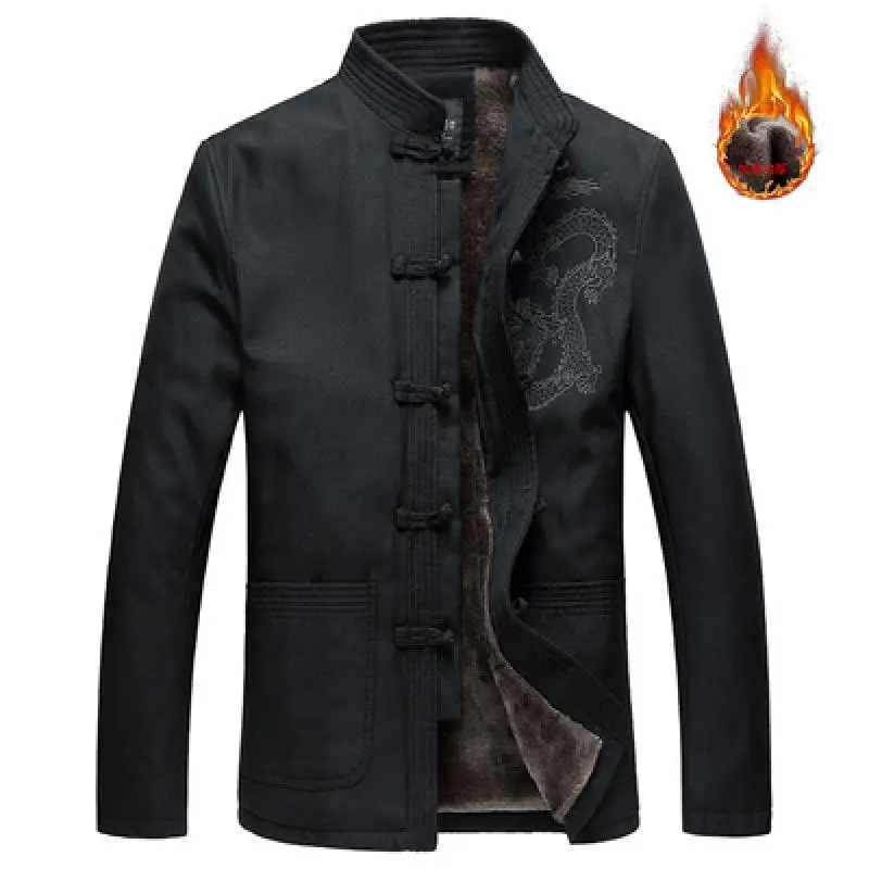 Dragon Jacket Men Chinese Dragon Shirt Mens Chinese Jackets Wing Chun Clothing Mandarin Collar Suit Man Coat Thick Winter