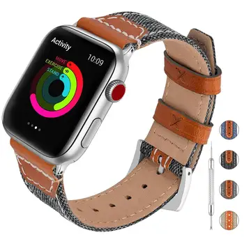 

4 Colors Nylon Leather Watch Band for Apple Watch Series 4/3/2/1, Nylon Watch Strap part for iWatch 38mm 42mm 40mm 44mm