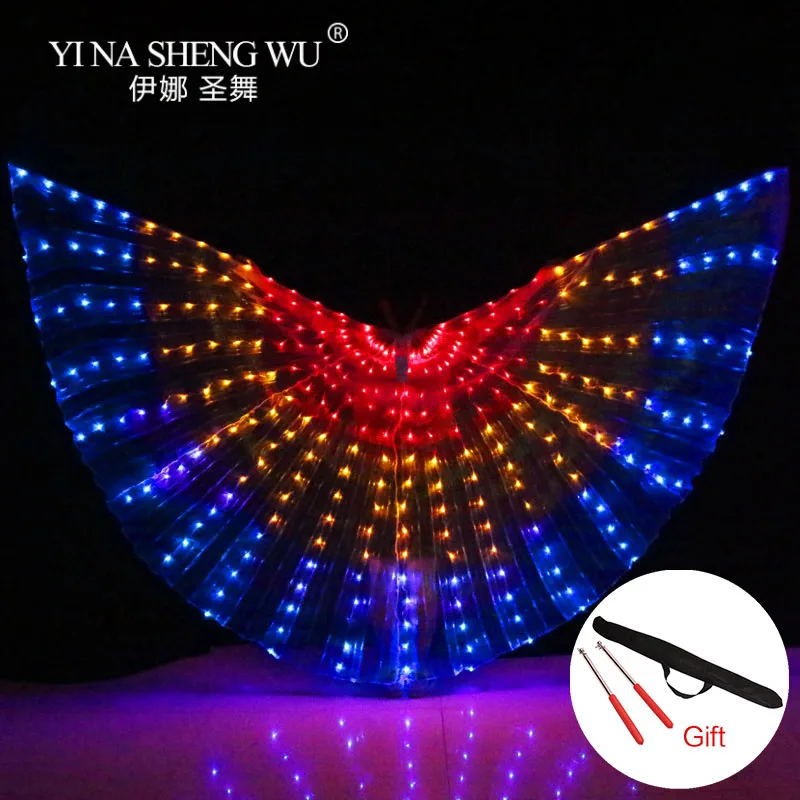 Belly Dance LED Isis Wings with Adjustable Stick Stage Performance Props Unisex Shining Rainbow 300pcs Beads | Тематическая одежда