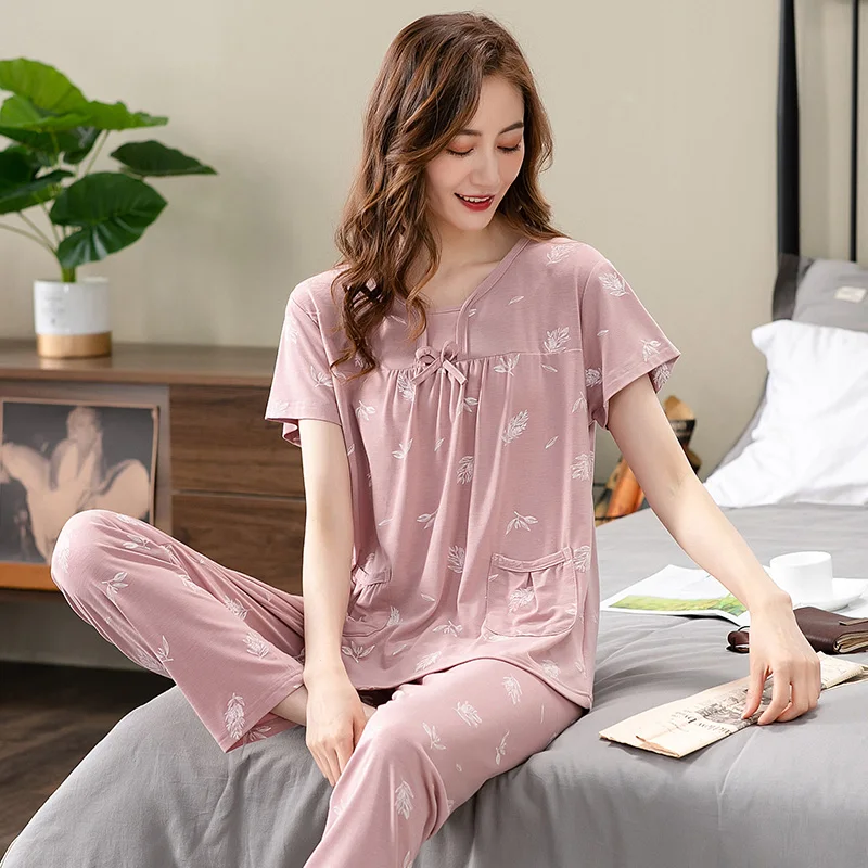 여성용 작은 꽃무늬 잠옷, 큰 야드, 4XL 잠옷, 반팔 잠옷, 모달 코튼 잠옷, 여름 패션