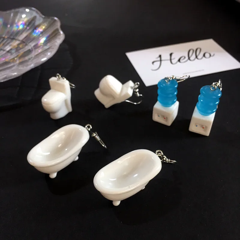 

New Creative Cute Mini Bathtub Dangle Drop Earring Original Simulation Designs for Women Girls Cool Party Jewelry Gifts