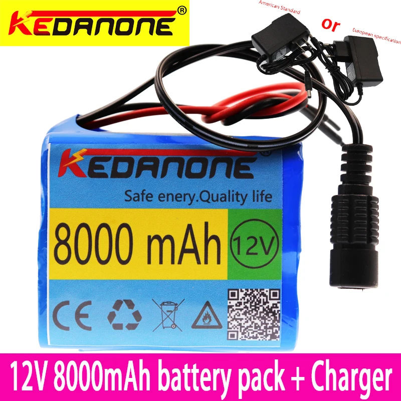 Kedanone большая емкость батареи 12V 8000mAh 18650 литий ионная аккумуляторная батарея 8Ah