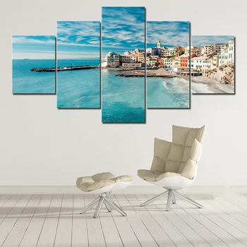 

5Pcs Italian Seaside Wide Coast Seascape Canvas Wall Painting Frameless Photography Seascape Printing Poster Decoration Painting