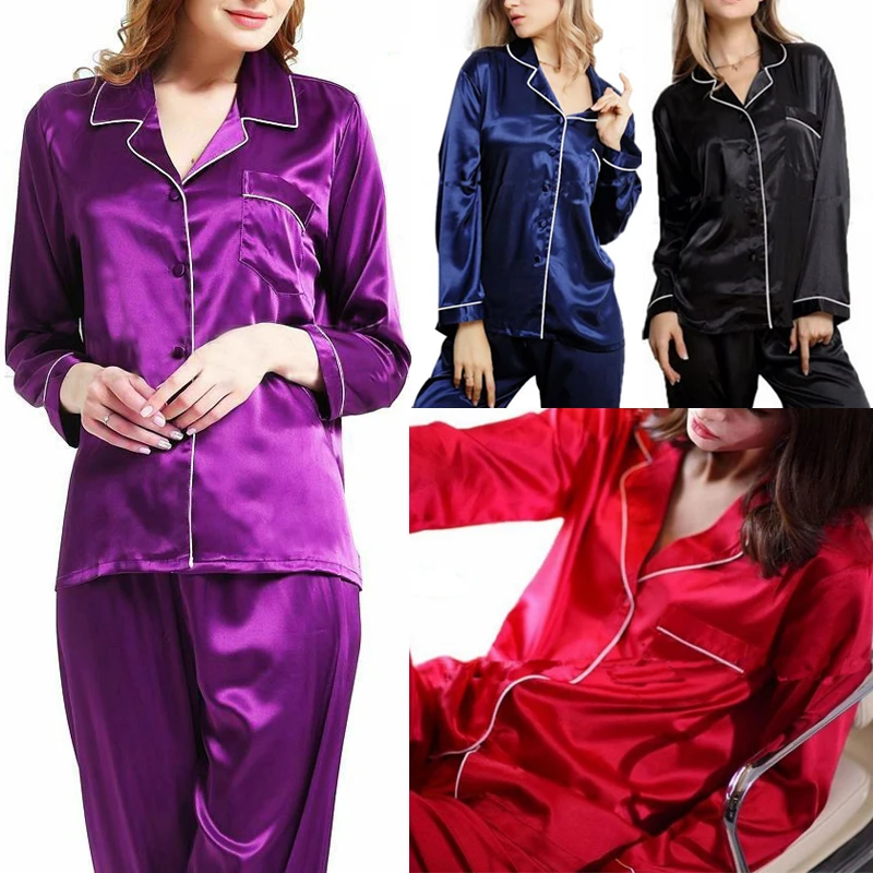 Новые модные повседневные женские шелковые пижамы, пижамный комплект с длинными рукавами, пижама, Пижамный костюм